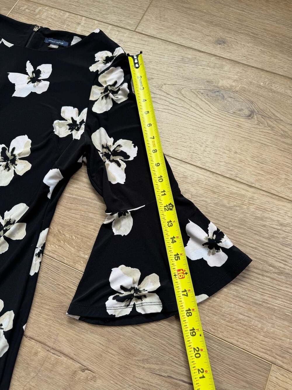 Tommy Hilfiger Floral Shift Dress Bell Sleeve Black White Size 14 Career Party - Picture 12 of 12